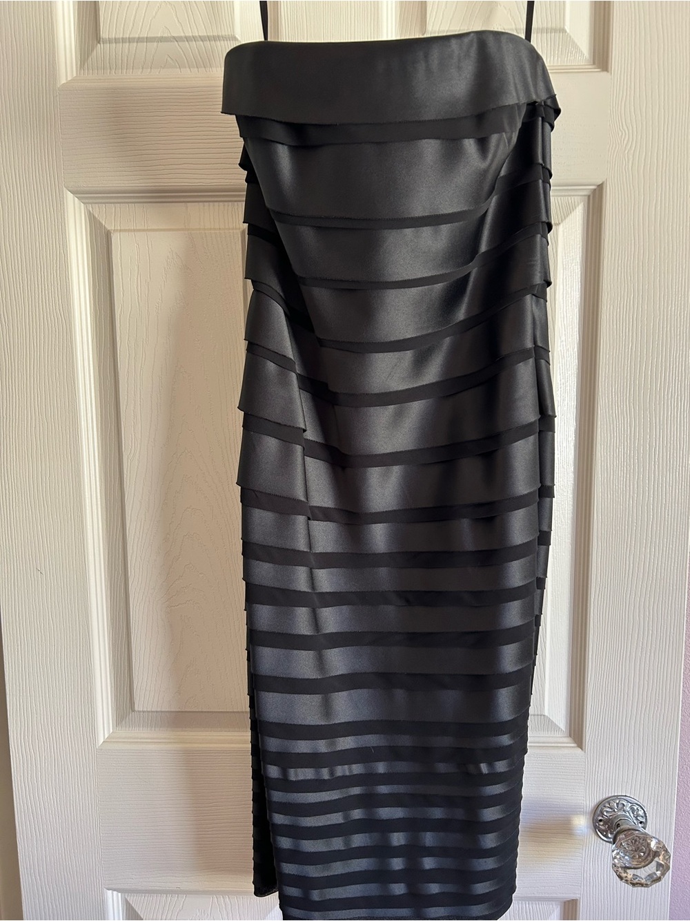 White House Black Market Black Strapless Layered Satin Midi Dress